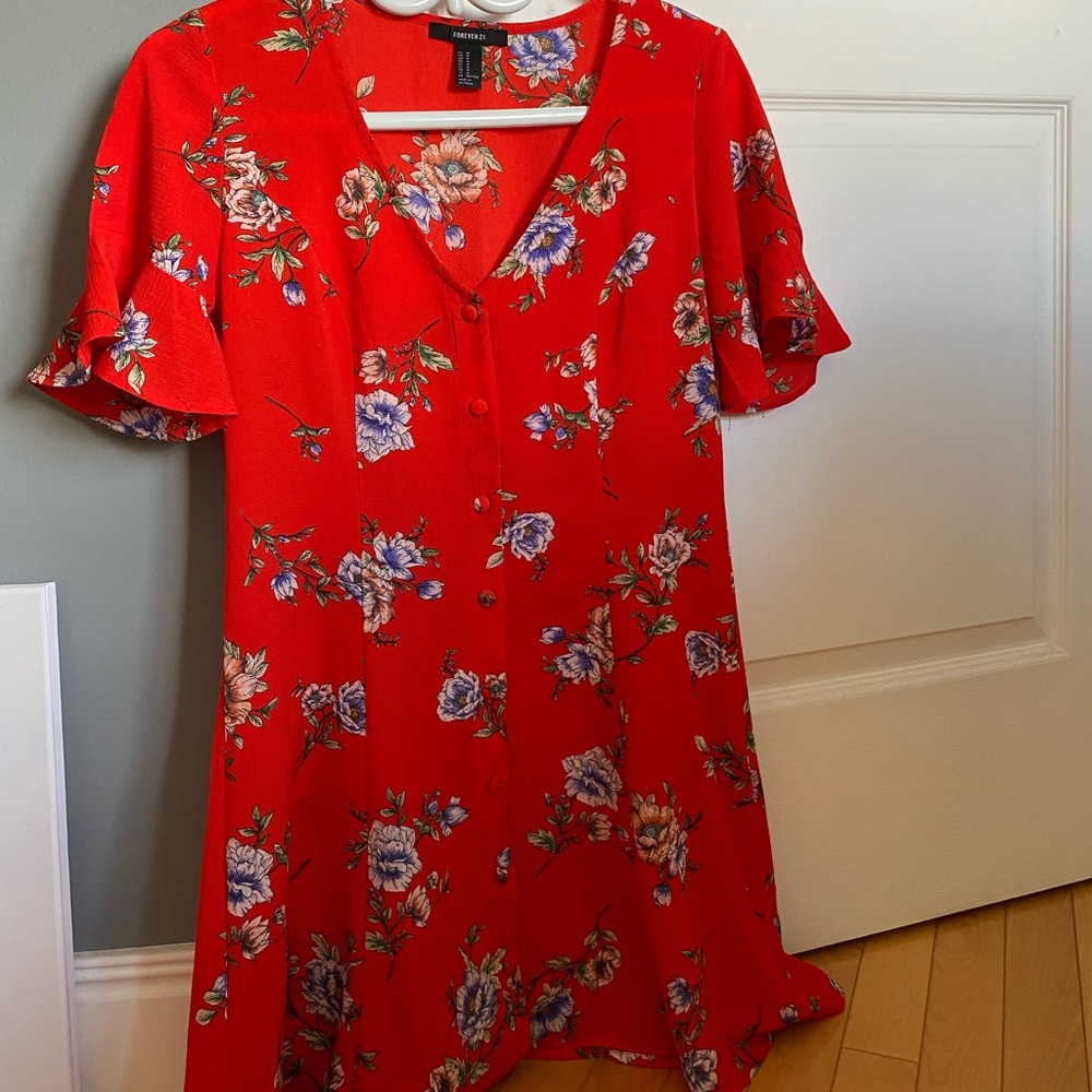 floral red dress